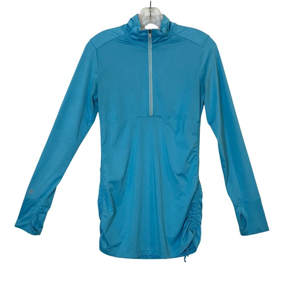 Athleta Womens S Maternity Blue Performance Top Long Rouched Sides Long Sleeve